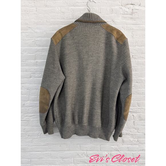 Dornbusch Virgin Wool Cardigan Leather Shoulder Elbow Patches Shawl Collar US 40 - Picture 6 of 15